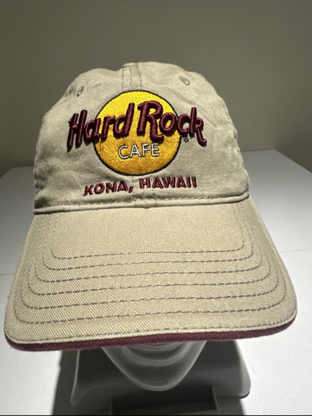 Hard Rock Cafe Beige Cap with Yellow and Burgundy Logo